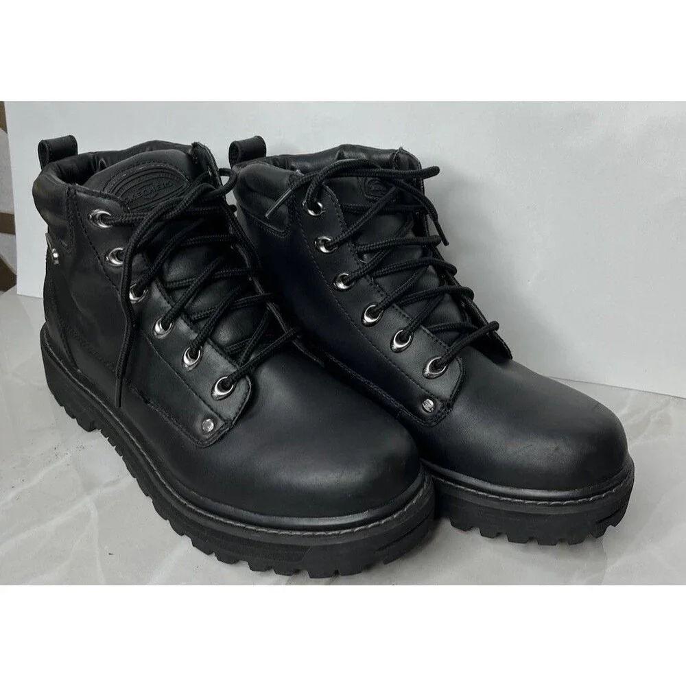 Skechers Utility BLACK Leather Work Boots Men Sz 11 4473
